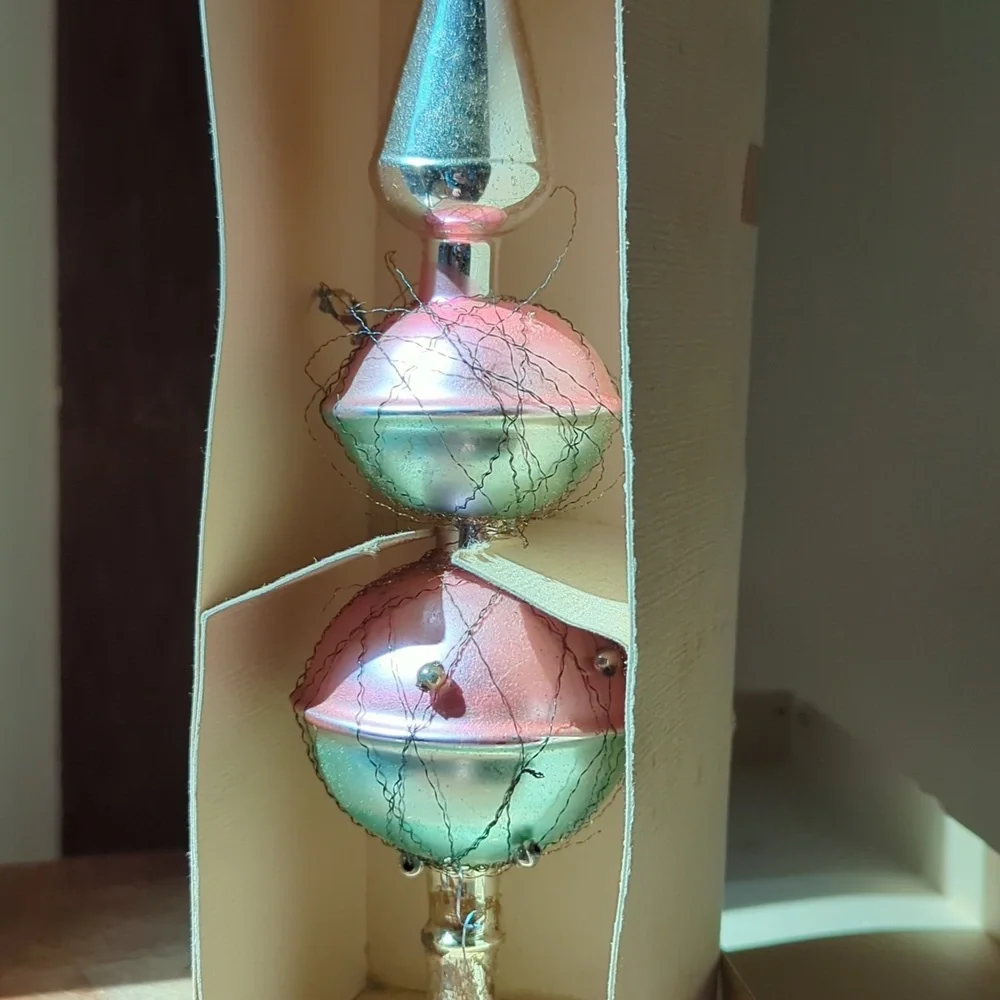 Antique Wire Wrap Glass Tree Topper Three Tier Western Germany Pale Pink Silver